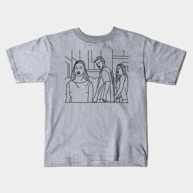 Distracted Boyfriend Meme Line Art Kids T-Shirt by ellenhenryart